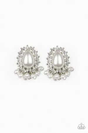 Castle Cameo White Pearl Post Earrings - Paparazzi Accessories