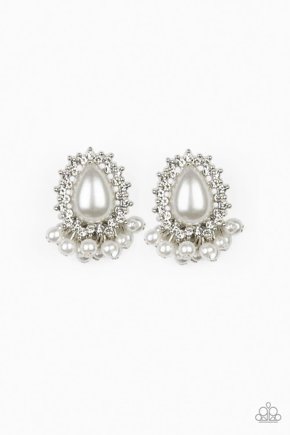 Castle Cameo White Pearl Post Earrings - Paparazzi Accessories