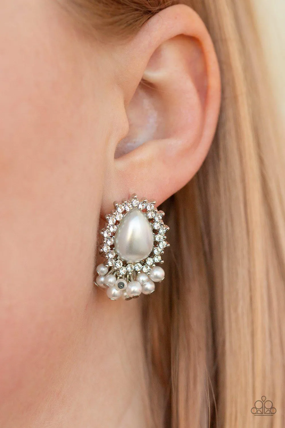 Castle Cameo White Pearl Post Earrings - Paparazzi Accessories