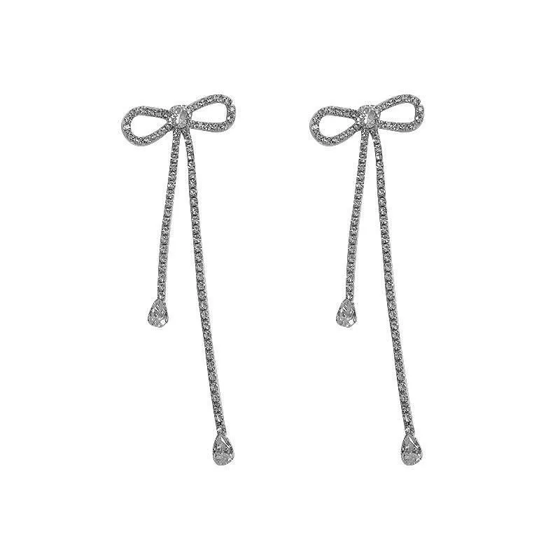 Chic Silver Needle Bow Tie Stud Earrings for Women