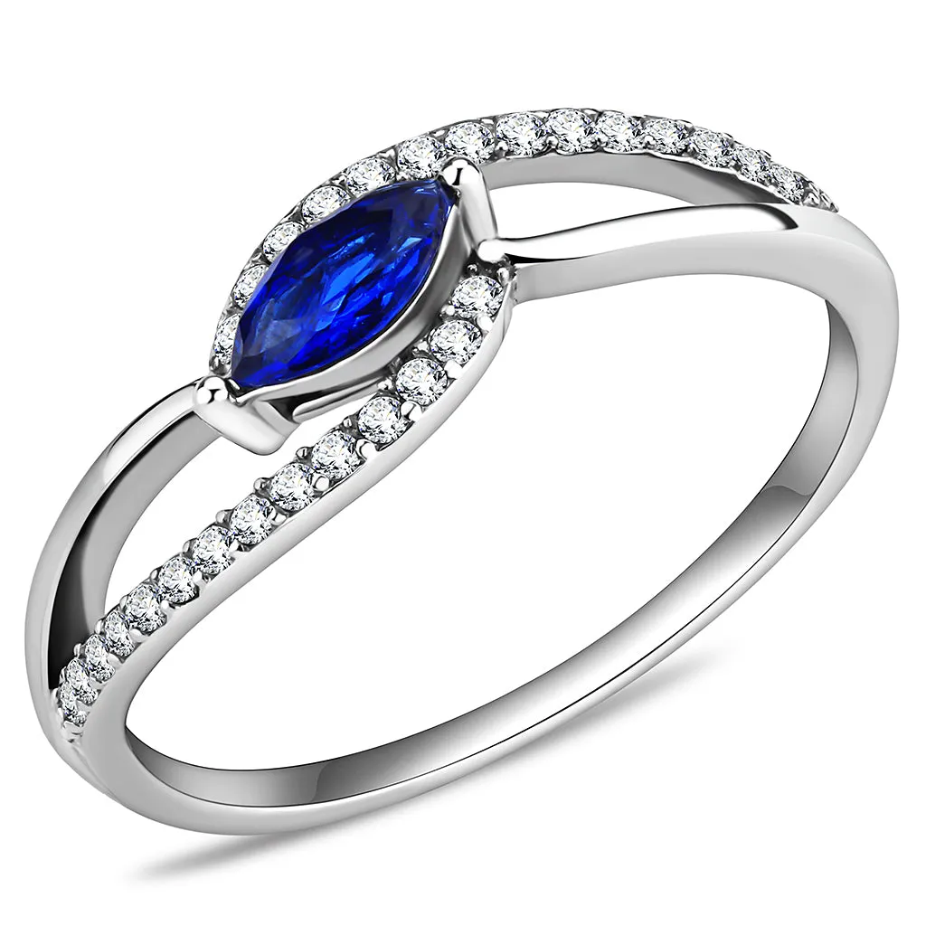 CJ122 Wholesale Women's Stainless Steel AAA Grade Cubic Zirconia London Blue Marquise Minimal Ring