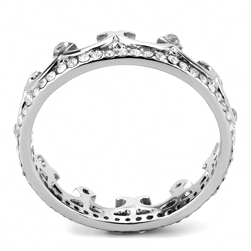 CJ267 Wholesale Women's Stainless Steel AAA Grade Cubic Zirconia Clear Minimal Crown Ring