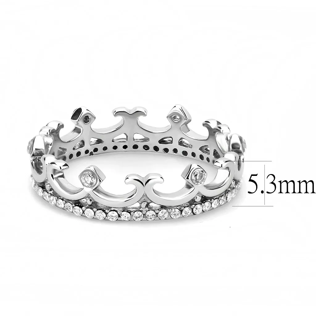 CJ267 Wholesale Women's Stainless Steel AAA Grade Cubic Zirconia Clear Minimal Crown Ring