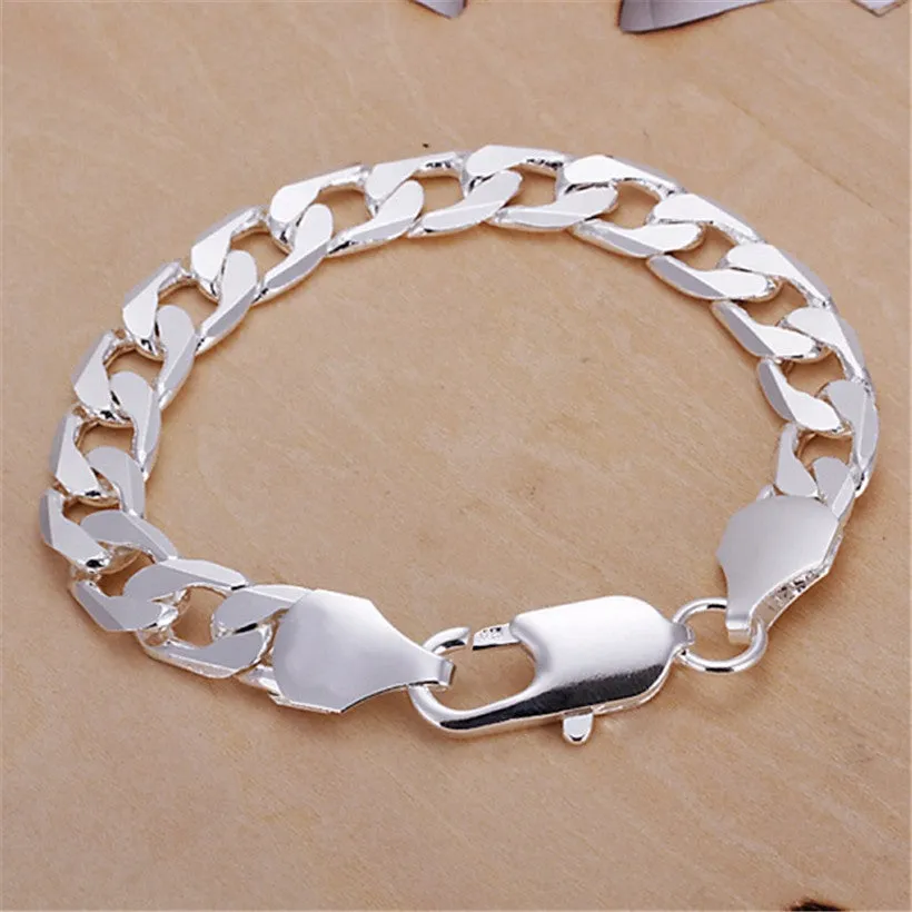 Classic 6MM 8MM 10MM flat MEN bracelet silver Plated bracelets new listings high quality fashion jewelry Christmas gifts