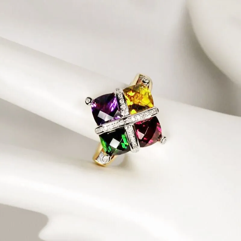 Colorful Amethyst Topaz Emerald Ruby Gold Ring