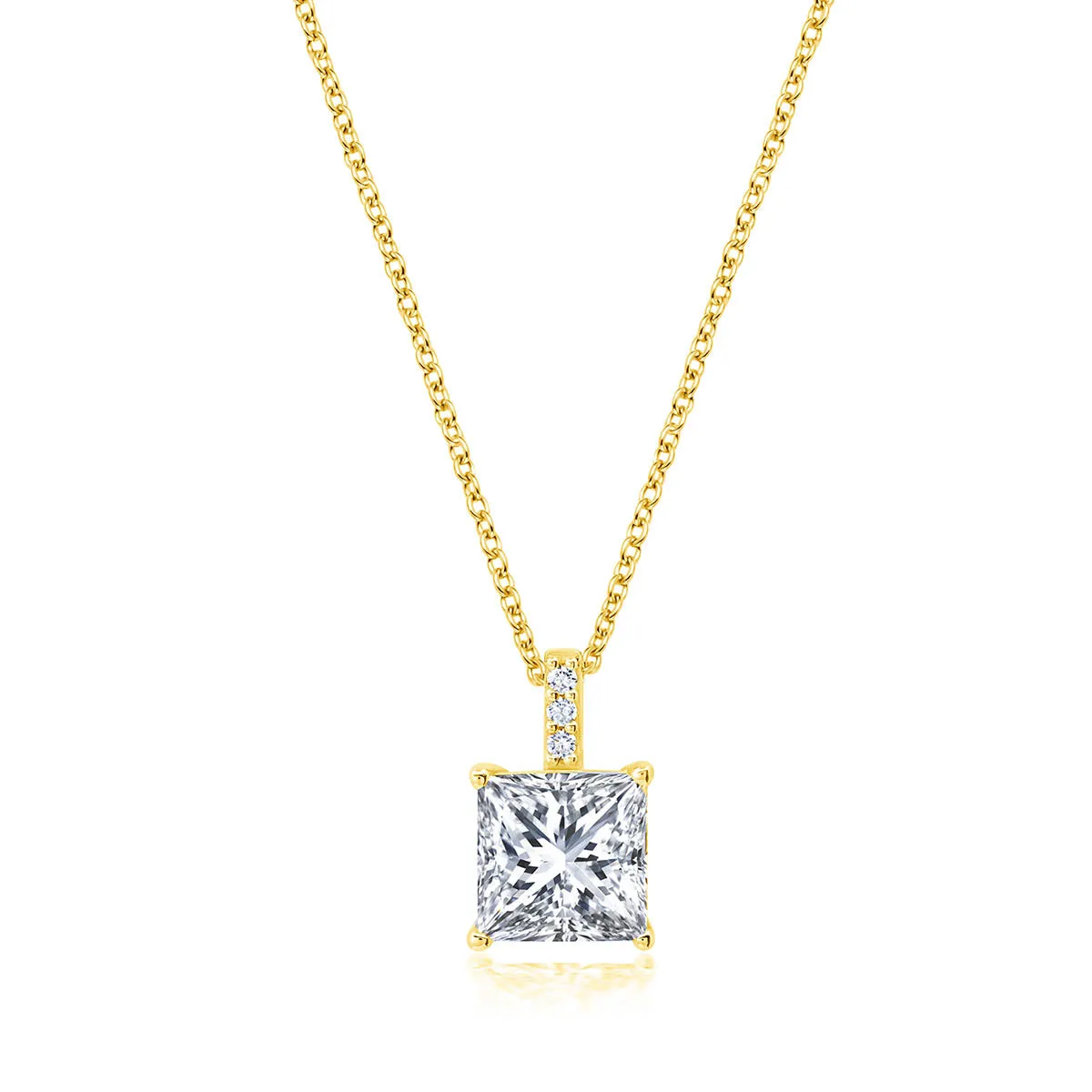 Crislu 18KT Yellow Gold Plated Sterling Silver Princess Cut Cubic Zirconia Solitaire 16-18-inch Pendant