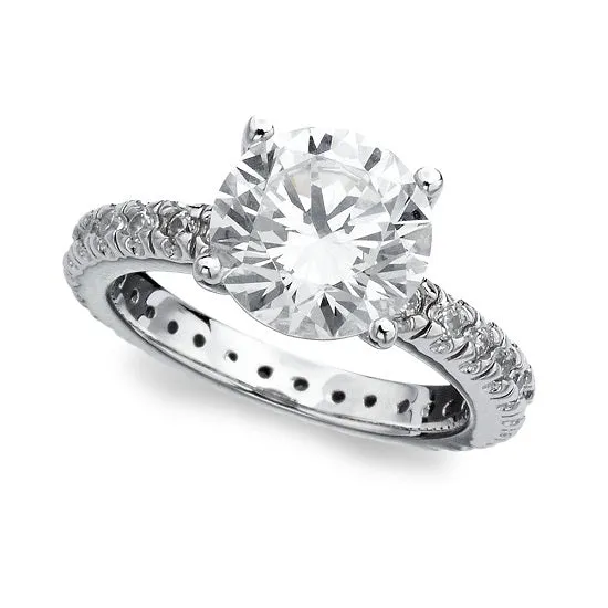 Crislu Sterling Silver and Cubic Zirconia Solitaire Ring