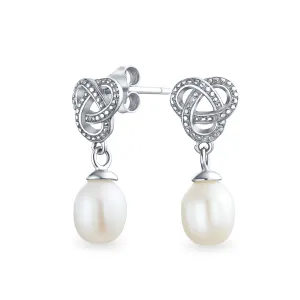 Crystal Drop Lever back Imitation Pearl Dangle Earring Sterling Silver