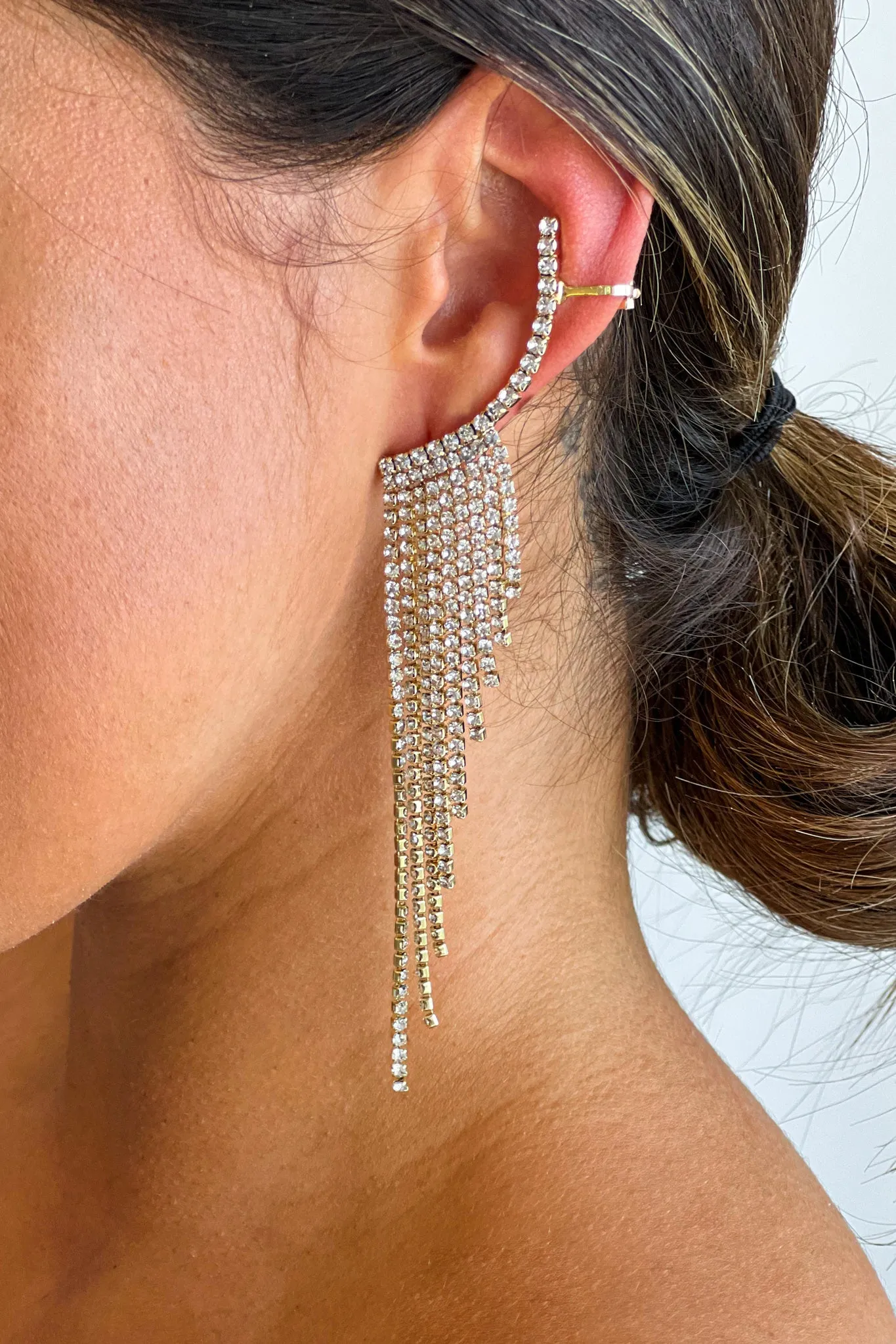 Crystal Long Tassel Dangle Climber Earrings