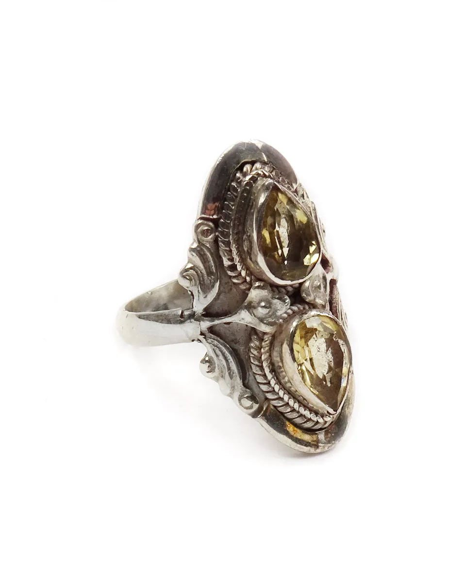 Double Stone Ring with Floral Bezel