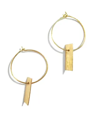 Earrings Hoop With Dogtag Gold On Brass