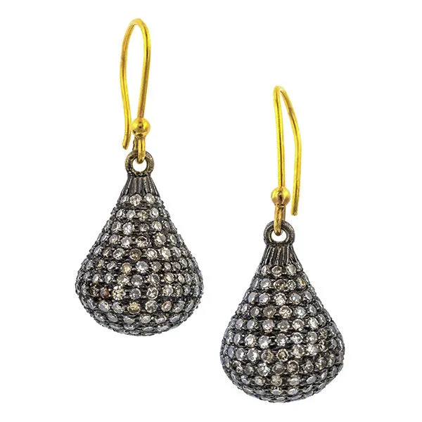 Estate Pave Diamond Tear Drop Earrings