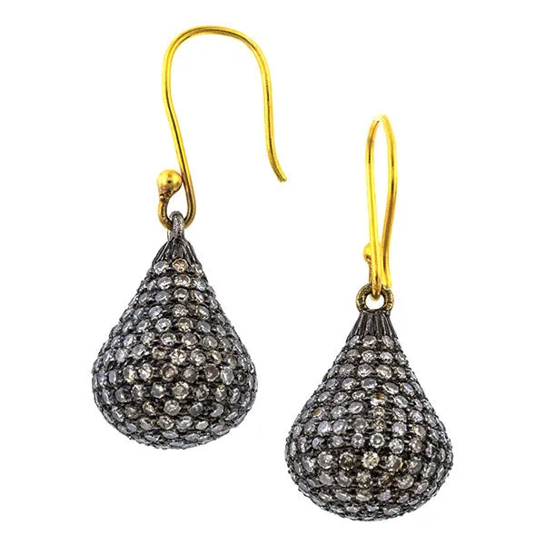 Estate Pave Diamond Tear Drop Earrings