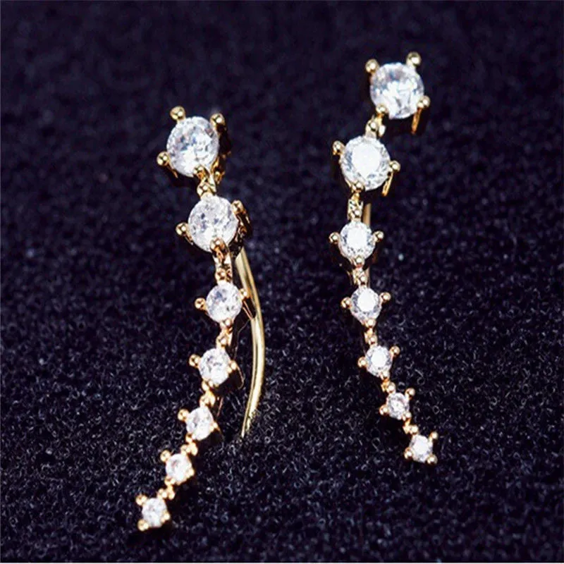 Fashion Elegant Chic Silvery Golden Rhinestone Crystal Piercing Ear