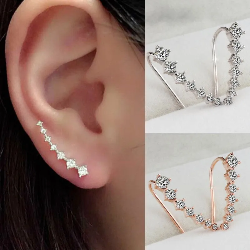 Fashion Elegant Chic Silvery Golden Rhinestone Crystal Piercing Ear