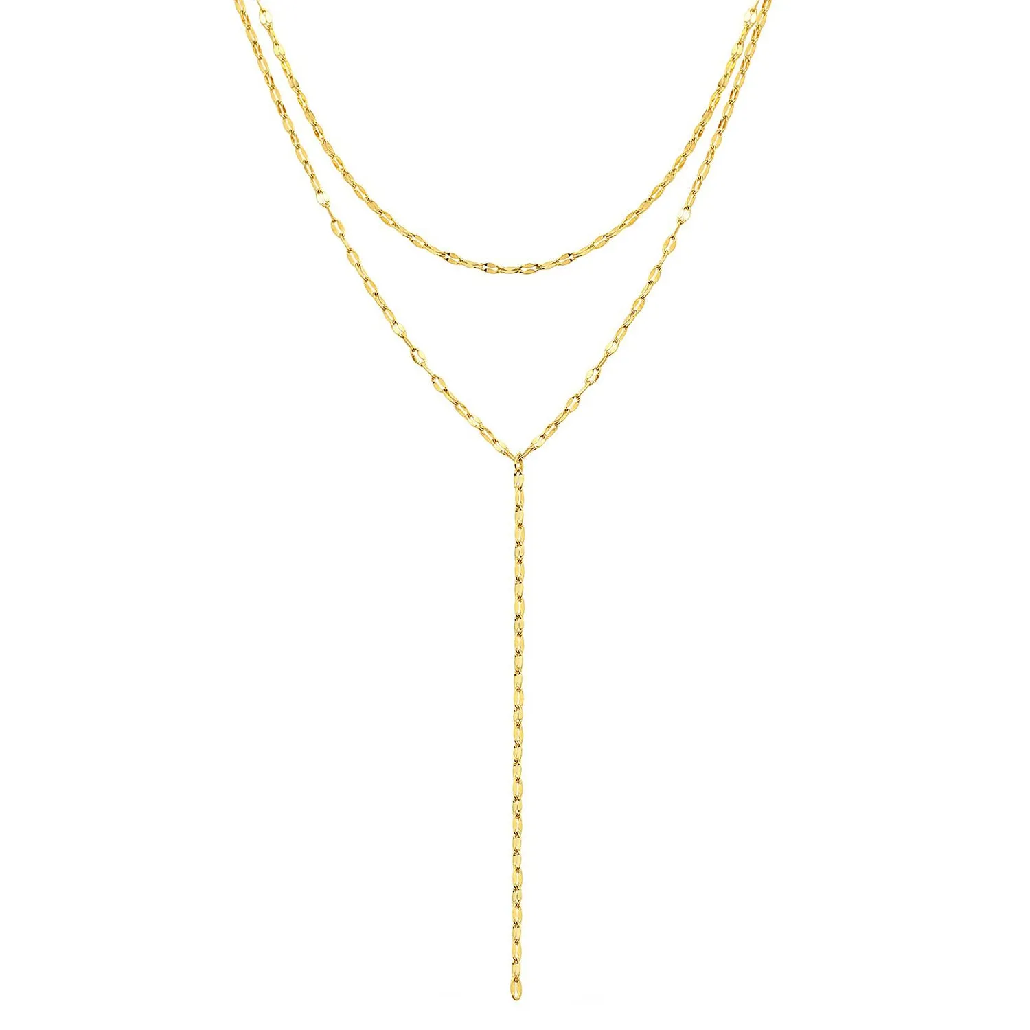 Flattened Chain Link Y Necklace Gold