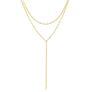 Flattened Chain Link Y Necklace Gold