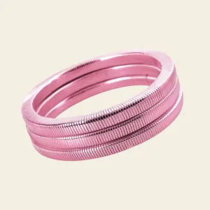 Glam Up: Pink/Silver Snake Chain Bracelets Set of 3, Nickel-Free & Cadmium-Free