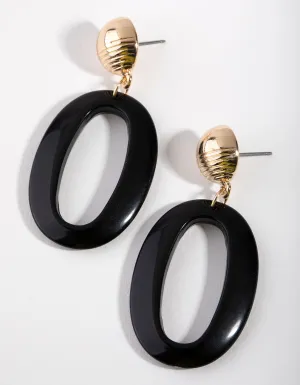 Gold Acrylic Oval Drop Earrings