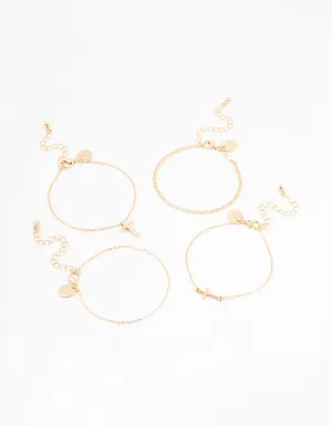 Gold Dainty Cross Bracelets 4-Pack