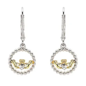 Gold Plated Claddagh Drop Earrings