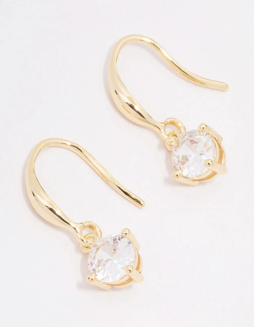 Gold Plated Cubic Zirconia Solitaire Hook Earrings