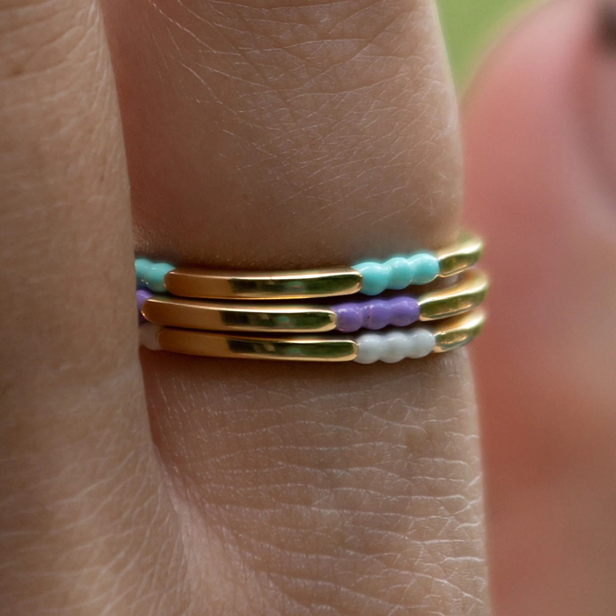 Gold Plated Enamel Dot Stacking Ring