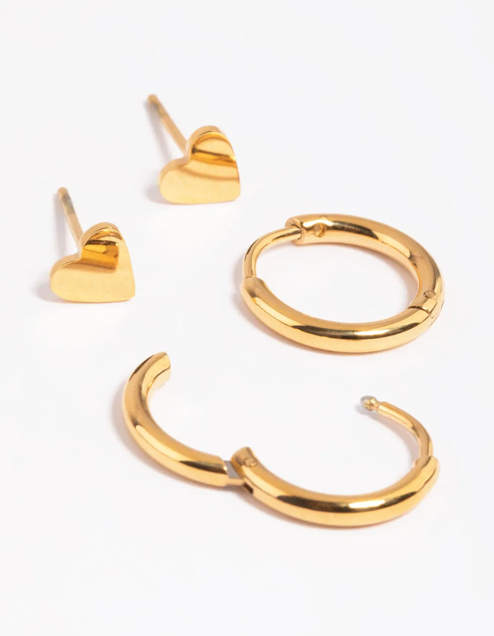 Gold Plated Surgical Steel Heart & Huggie Hoop Earrings 2-Pack