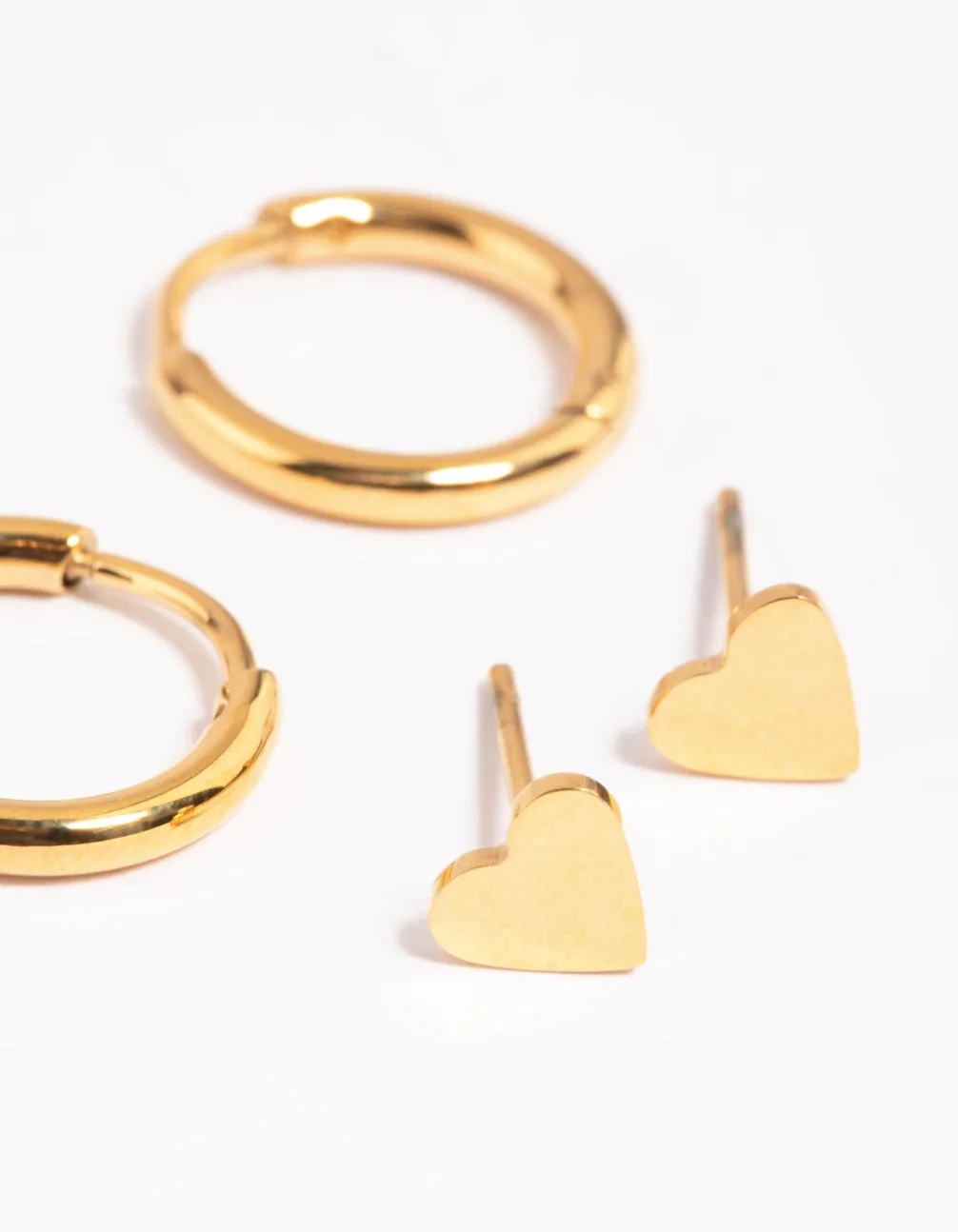 Gold Plated Surgical Steel Heart & Huggie Hoop Earrings 2-Pack