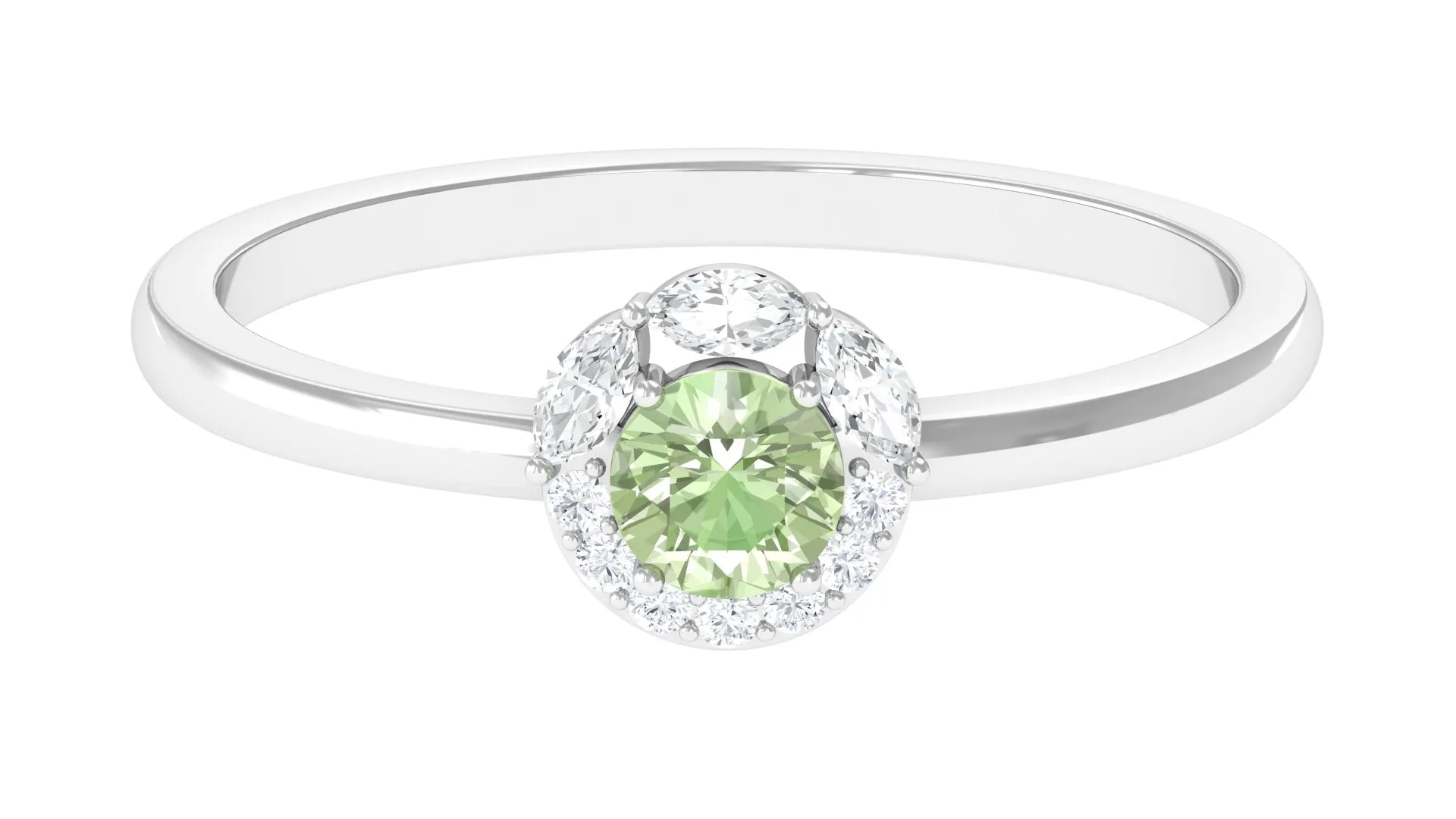 Green Sapphire Minimal Promise Ring with Diamond Halo