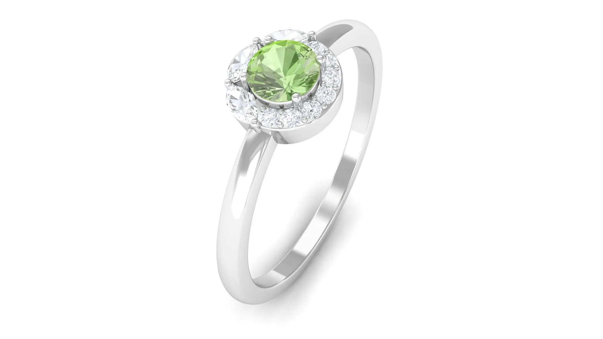 Green Sapphire Minimal Promise Ring with Diamond Halo