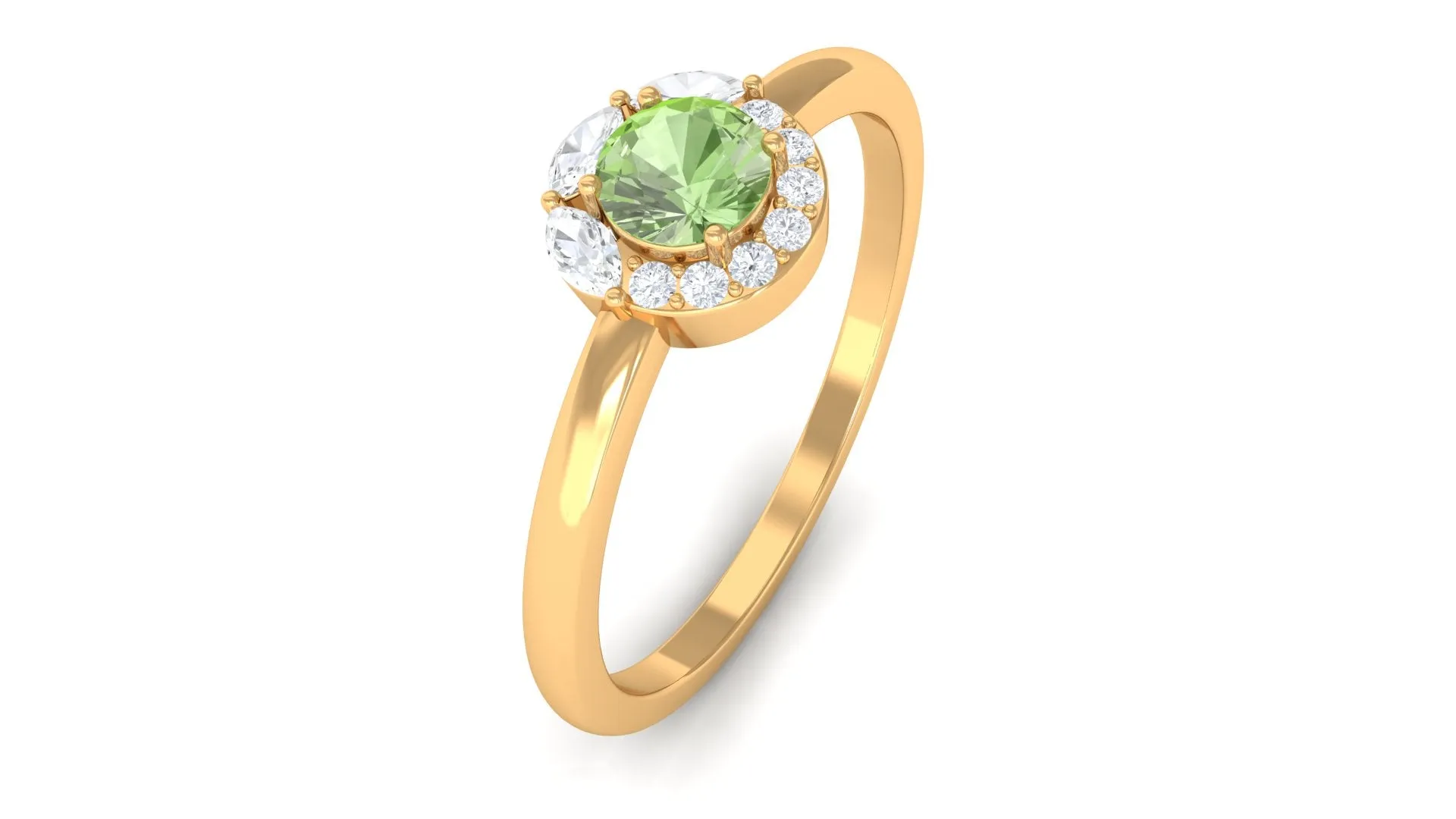 Green Sapphire Minimal Promise Ring with Diamond Halo