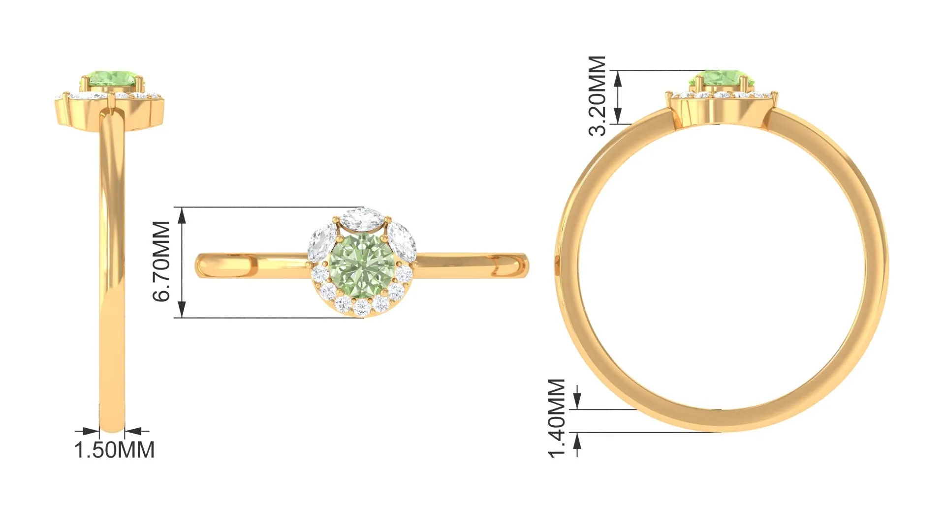 Green Sapphire Minimal Promise Ring with Diamond Halo