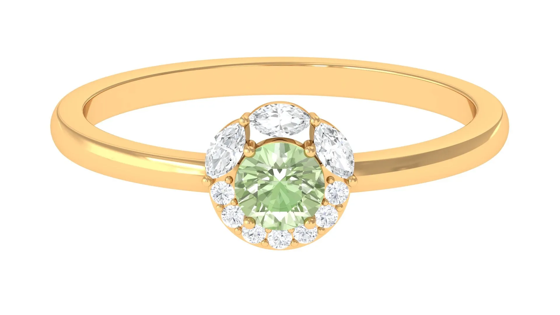 Green Sapphire Minimal Promise Ring with Diamond Halo