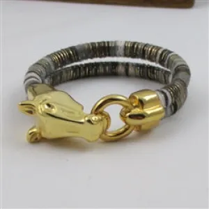 Grey Black & Gold Cotton Cord Horse Head Bracelet