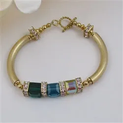 Handmade Gold Bangle Bracelet with Crystal Cubes