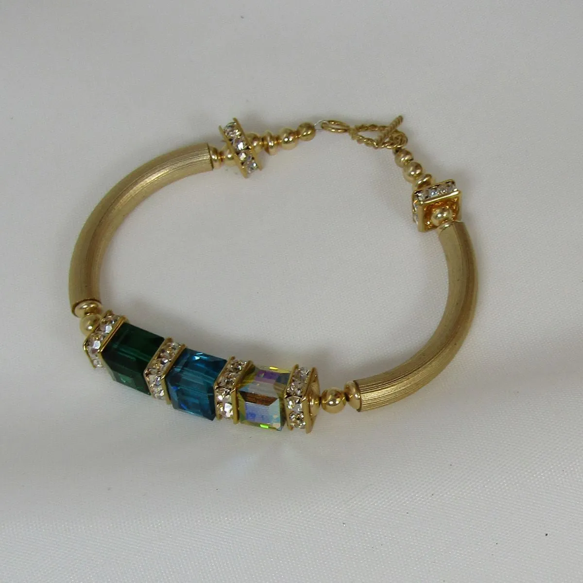 Handmade Gold Bangle Bracelet with Crystal Cubes