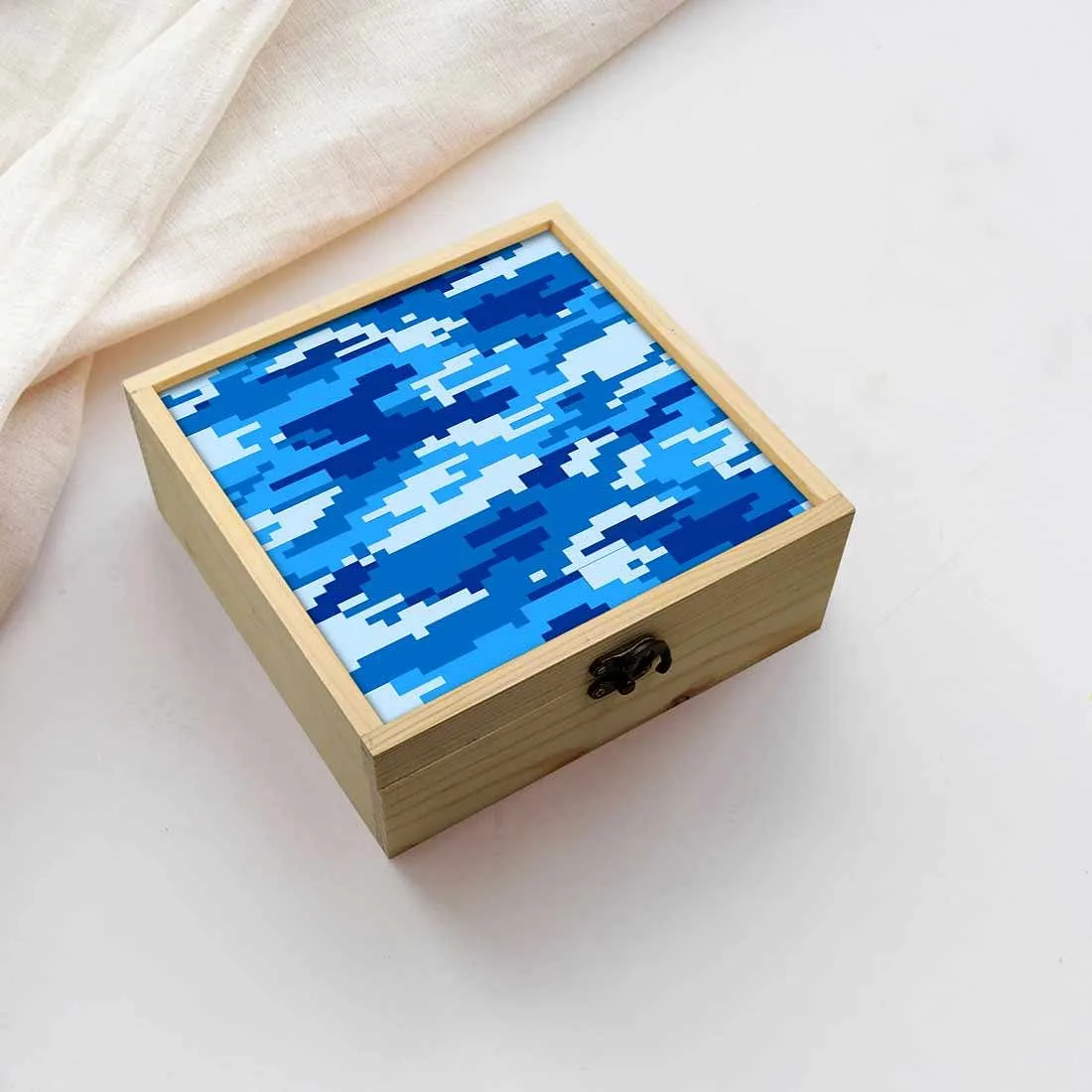 Jewellery Box Wooden Jewelry Organizer -  8 Bit Camo Blue Navy