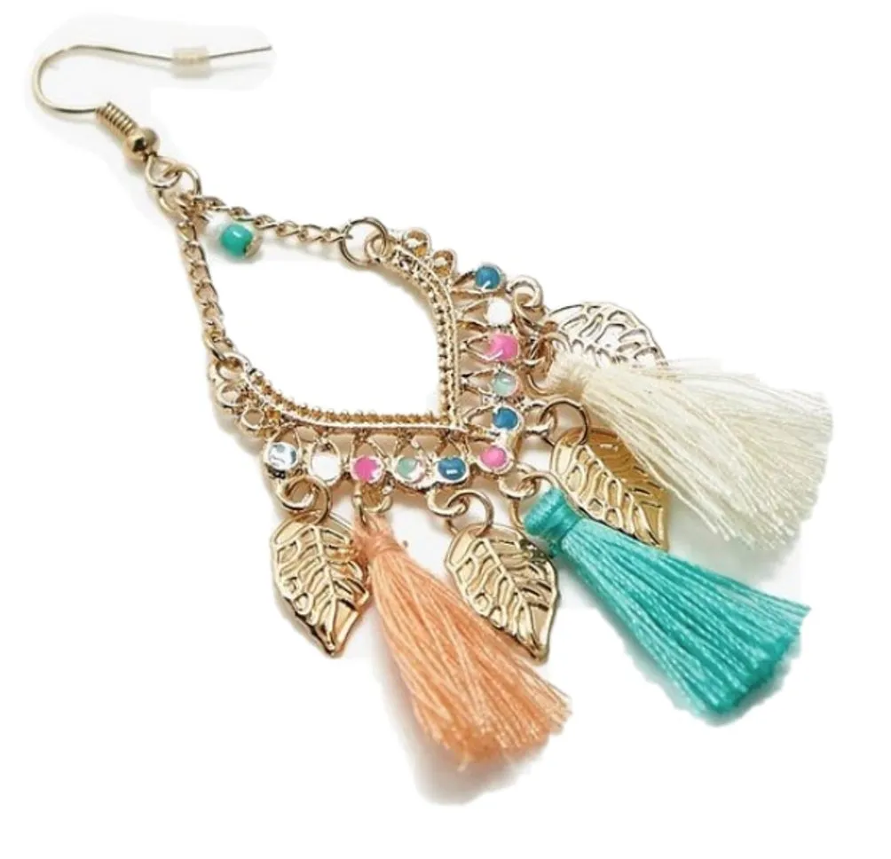 Leaf Charm Tassel Earrings