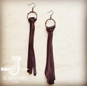 **Leather Fringe Tassel Earrings in Dark Brown 203y