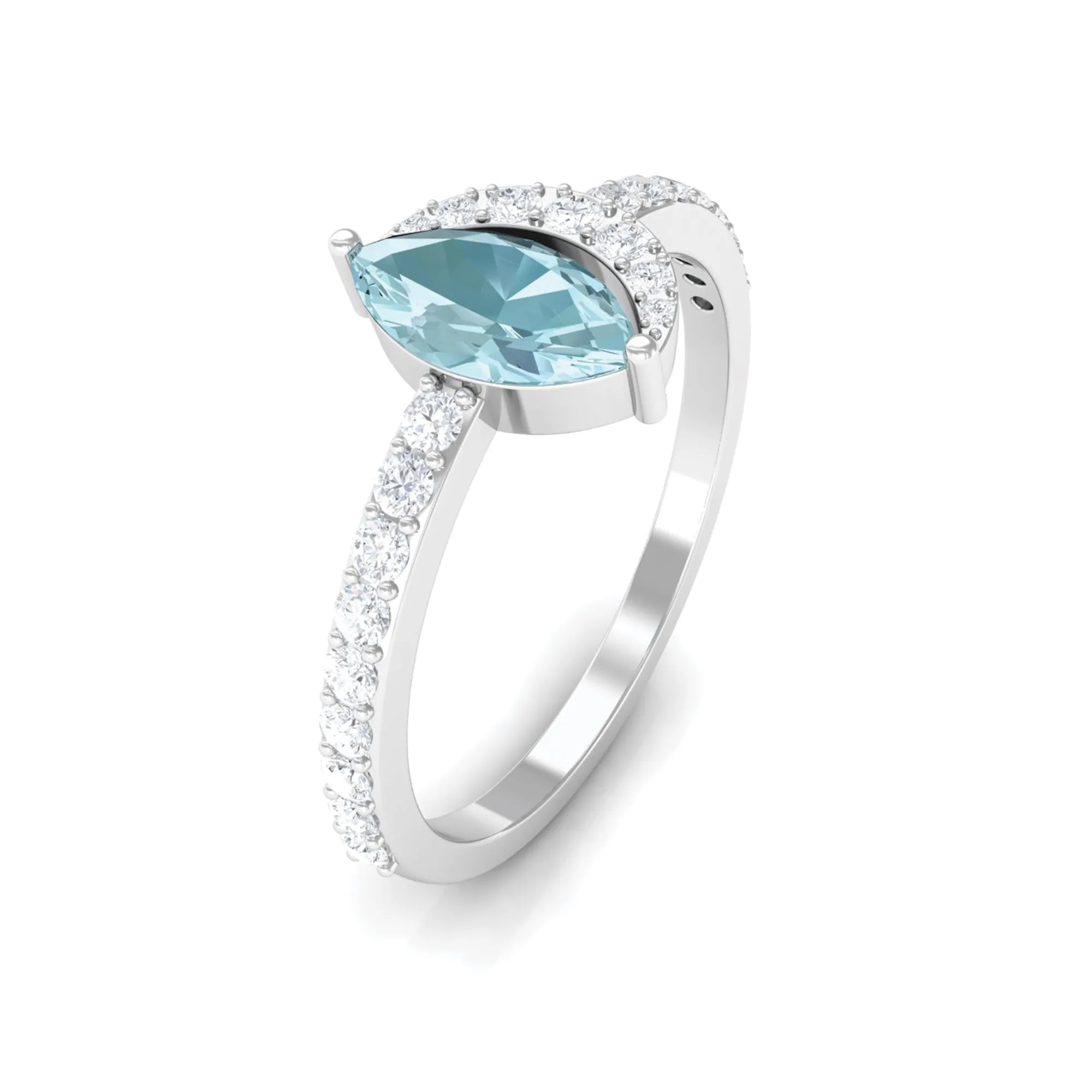 Marquise Cut Sky Blue Topaz and Diamond Minimal Ring