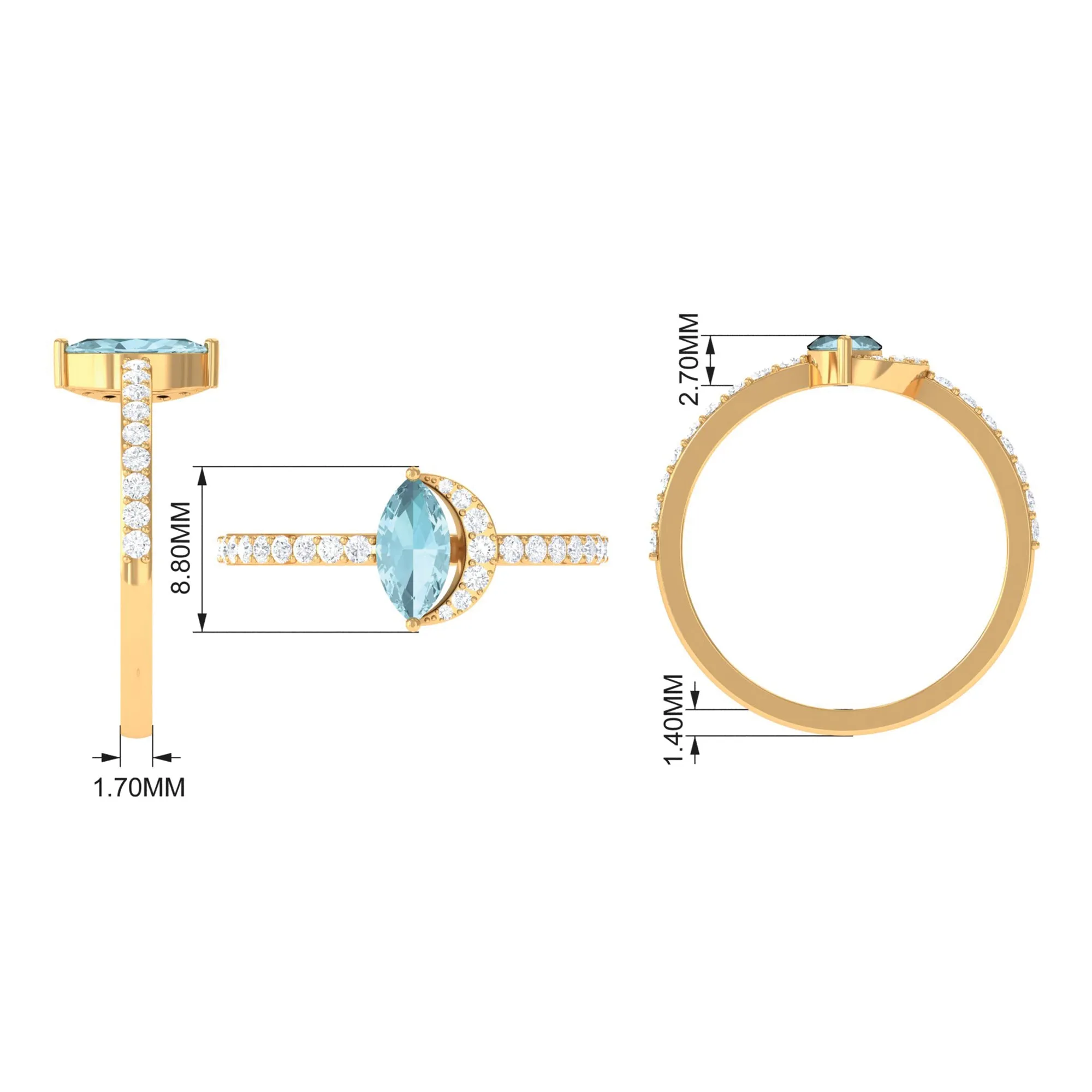 Marquise Cut Sky Blue Topaz and Diamond Minimal Ring