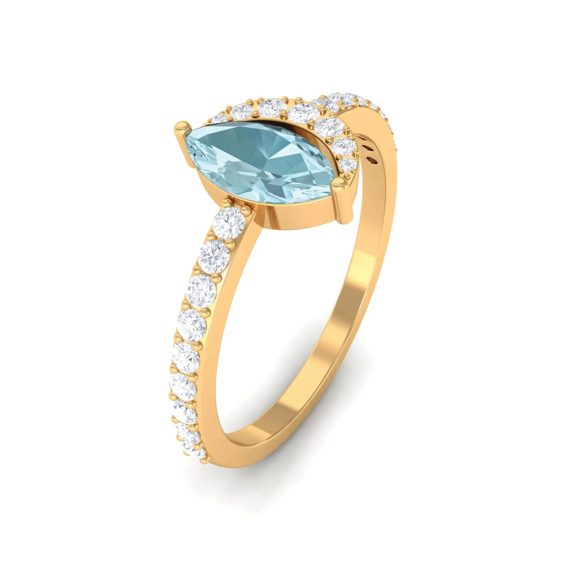 Marquise Cut Sky Blue Topaz and Diamond Minimal Ring