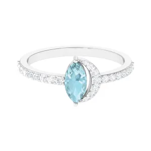 Marquise Cut Sky Blue Topaz and Diamond Minimal Ring