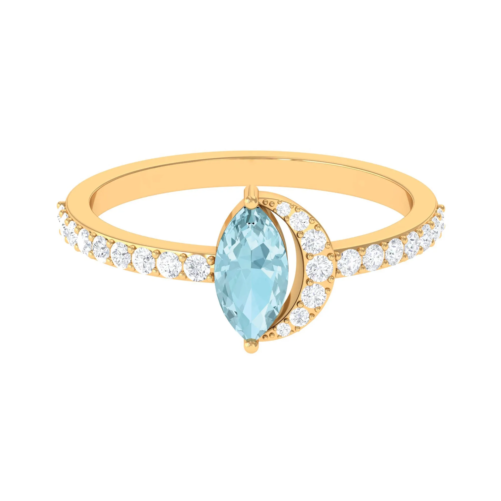 Marquise Cut Sky Blue Topaz and Diamond Minimal Ring