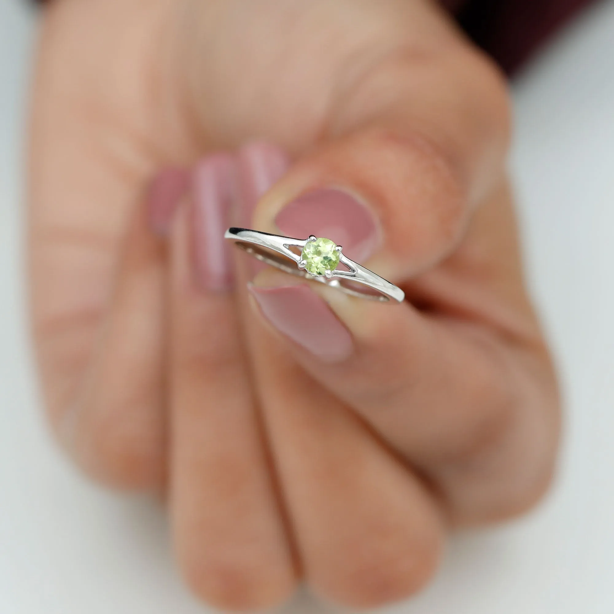 Minimal Peridot Solitaire Promise Ring in Split Shank