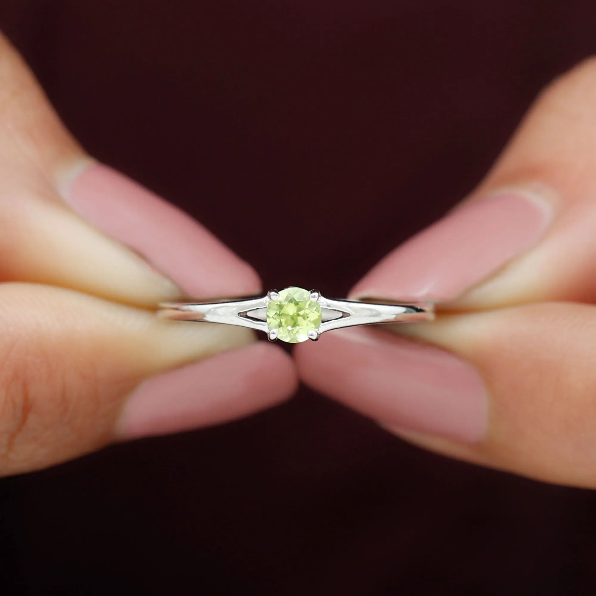 Minimal Peridot Solitaire Promise Ring in Split Shank