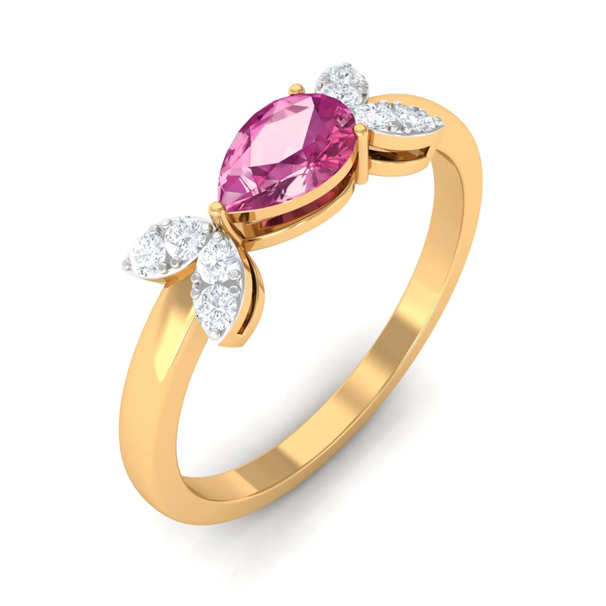 Minimal Pink Tourmaline Leaf Promise Ring with Diamond