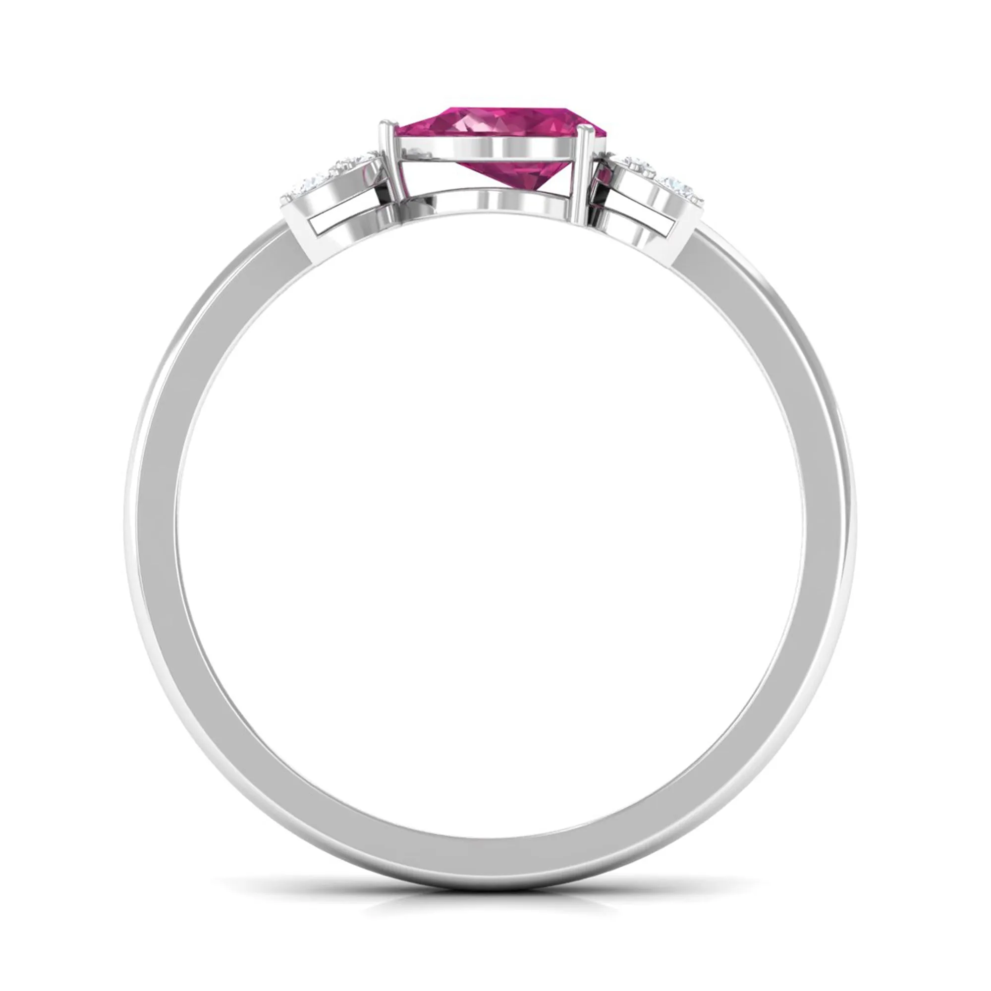 Minimal Pink Tourmaline Leaf Promise Ring with Diamond