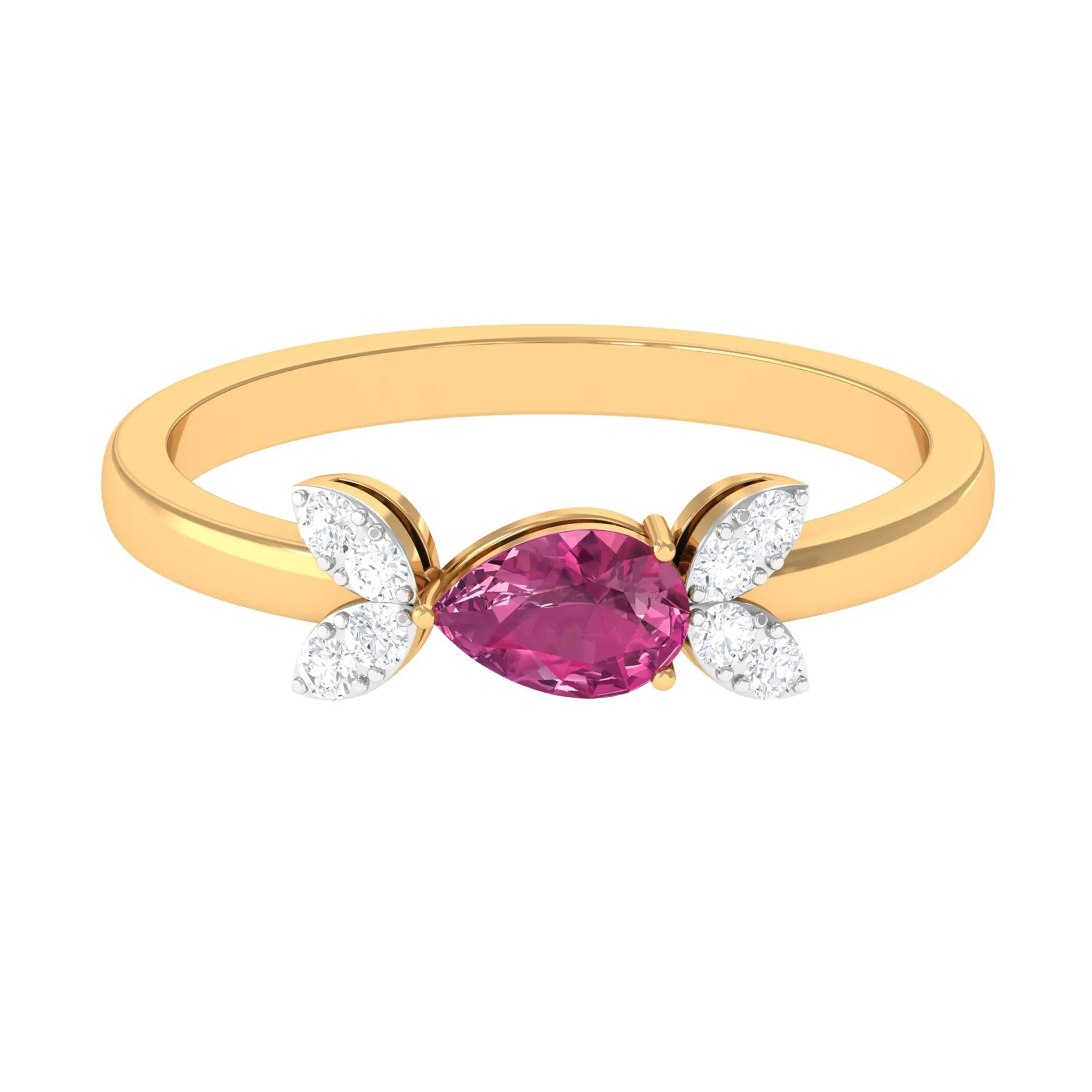 Minimal Pink Tourmaline Leaf Promise Ring with Diamond